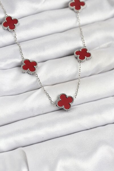 Inure Jewelry قلادة نسائية من الفولاذ 316L بلون فضي ولون أحمر خمري على شكل ور...