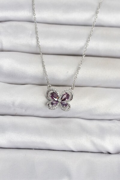 Inure Jewelry سلسلة فولاذية 316L فضية اللون على شكل فراشة أرجوانية للنساء