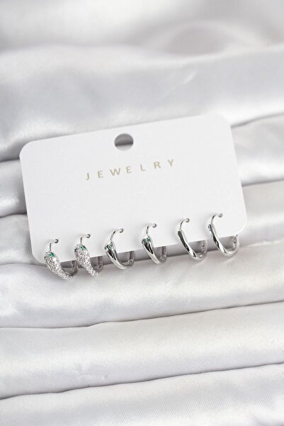 Inure Jewelry طقم أقراط نسائية من النحاس باللون الفضي على شكل ثعبان