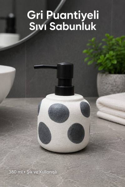 Vienev Gray Polka Dot Ceramic Liquid Soap Dispenser 380 ml White Luxury Bathr...