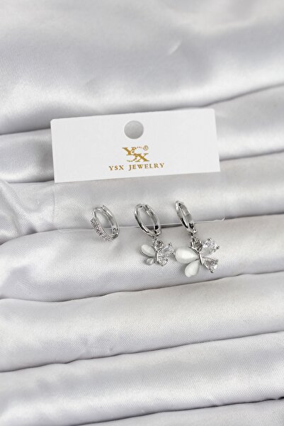 Inure Jewelry أقراط نسائية من النحاس الفضي اللون على شكل فراشة مكونة من 3 قطع