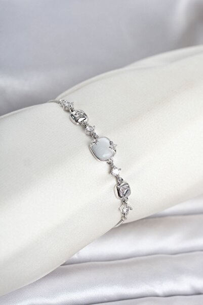 Inure Jewelry سوار نسائي من النحاس الفضي اللؤلؤي مع خاصية الرفع