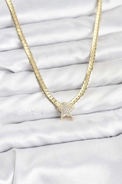 Inure Jewelry قلادة نسائية من النحاس الذهبي مع حجر الزركون على شكل نجمة