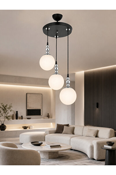 ESSLİGHT Krater 3’lü Sarkıt Beyaz Camlı Modern Salon Mutfak Yatak Odası Avizesi