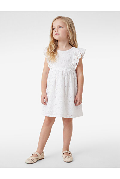 Koton Ruffle Detailed Crew Neck Cotton Lace Dress