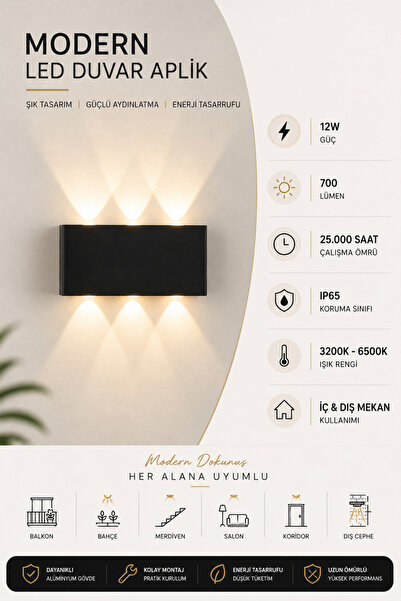 HANGAST Gün Işığı Led Aplik Kare Aydınlatma Çift Taraflı Led Dekoratif Duvar Aplik