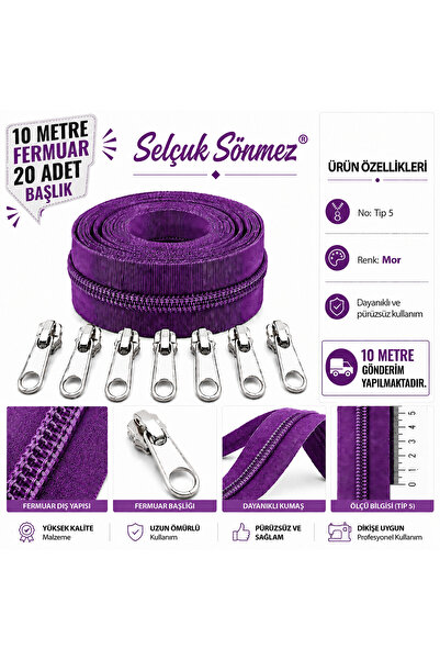 Purple 10 Meter Zipper 20 Heads