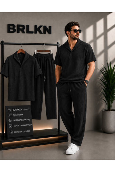 BRLKN Boyfriend Fit Gofre Kumaş Alaçatı Stili Unisex Bürümcük BEBE YAKA Eşofm...