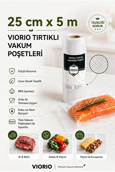 VI'ORIO 25cm X 5m Rulo Tırtıklı Vakum Makinesi Poşeti Vakum Poşeti