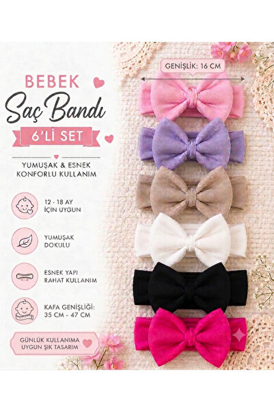 VANİLLİA %100 Pamuklu Fiyonklu Kız Bebek Bandana Saç bandı Set 6'lı Bandana S...