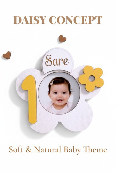 aze kids 1 Yaş Kişiye Özel Papatya Çiçek Temalı Magnet İsimli Bebek Doğum Gün...
