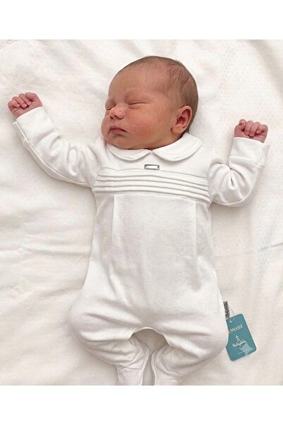 Babydola erkek bebek beyaz tulum model kumaş oeganik sade bebe yaka