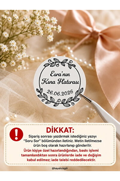 Kına Hatırası Kişiye Özel Yuvarlak Sticker 3 cm 35 Adet