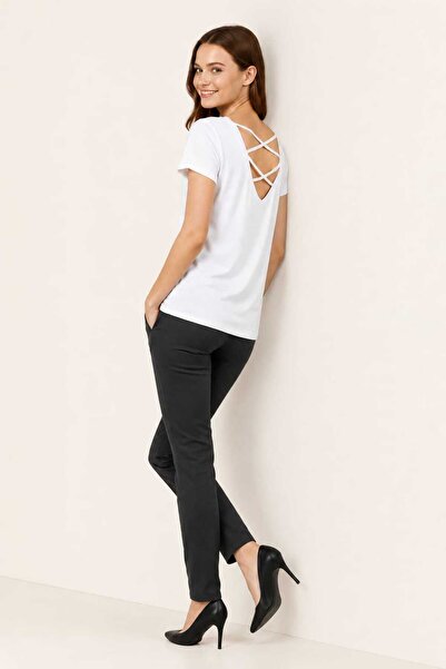 SSO Short Sleeve V Neck Blouse with Cross Back Detail