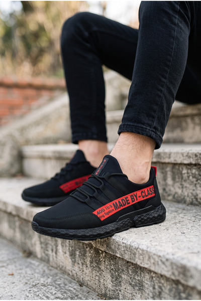 Riccon Siyah Kırmızı Erkek Cilt Sneaker 0012santo