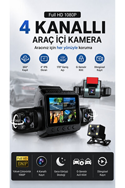 OneZero Araç İçi Hd Kamera 3+1 Kameralı Wifi Özellikli 1080P Full Hd Gece Gör...