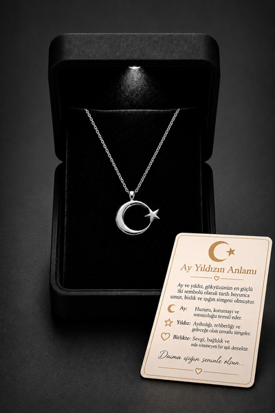 ÇEKİRDEK JEWELRY Işıklı Hediye Kutulu 925 Ayar Gümüş Ay Yıldız Kolye – Rodaj ...