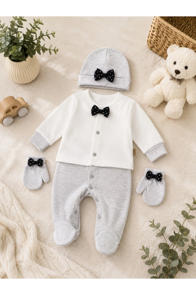 Waffle Baby 0-3 Yenidoğan Hastahane Çıkışlı 3 Parça Erkek Bebek Tulum Takımı ...