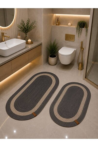Öz-Tex Home طقم حمام من الخيزران والجوت مقاس كبير مكون من قطعتين 40x60-60x90،...