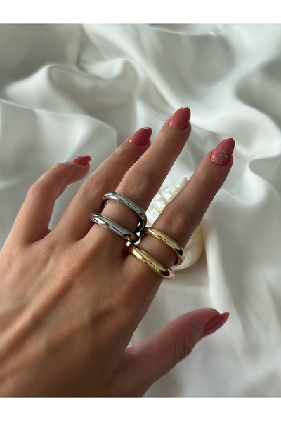 PALICE Steel Spaced Double Band Design Adjustable Curved Ring