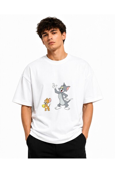 Inscriptie Tricou Unisex Bumbac Premium Casual " Tom and Jerry - fericiti "