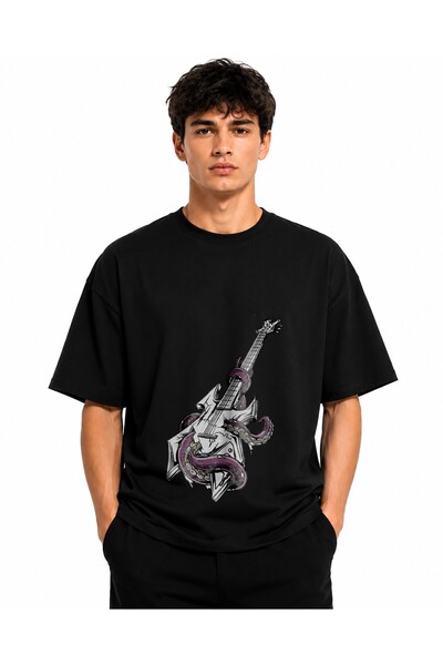 Inscriptie Tricou Unisex Bumbac Premium Casual " Guitar design "
