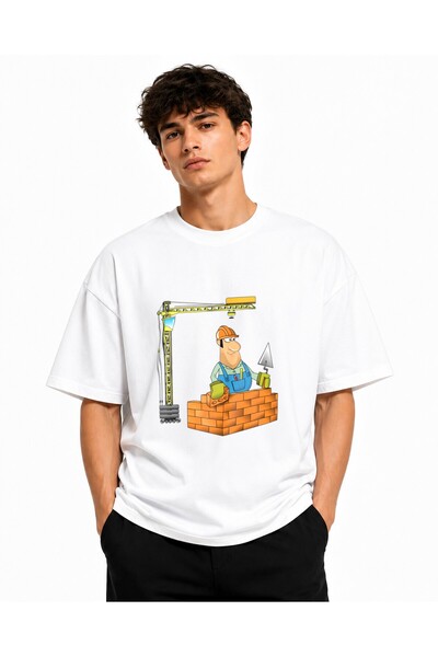 Inscriptie Tricou Unisex Bumbac Premium Casual " Animated construction worker "