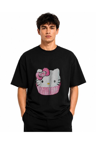 Inscriptie Unisex Premium Cotton Casual T-Shirt "Hello Kitty in cupcake"