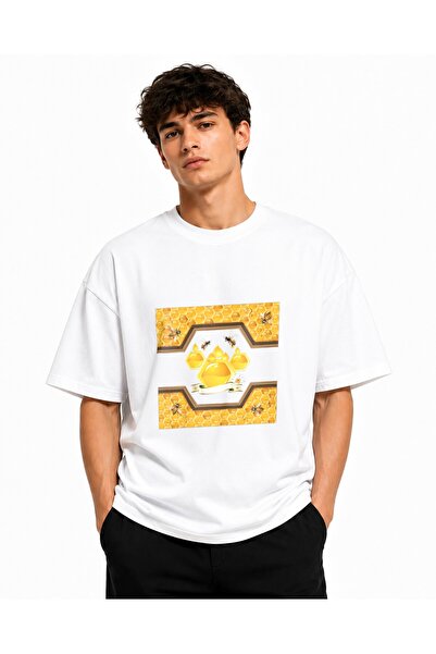 Inscriptie Tricou Unisex Bumbac Premium Casual " Golden honey comb logo "