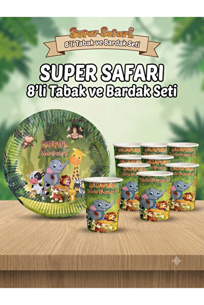 Acar Süs Safari Temalı Hayvan Figürlü Konsept Doğum Günü Parti Seti,Tabak,Bar...