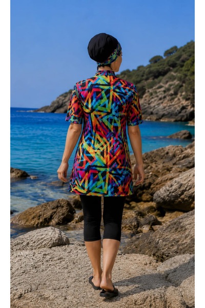 ICOLEXİN Rainbow Model Hijab Swimsuit Long Sleeve Fully Covered Hijab