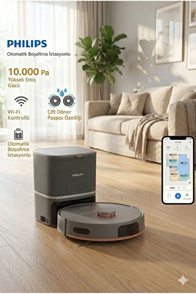 Philips 3 Ü 1 Arada Islak & Kuru Premium Robot Süpürge | 10.000Pa Yüksek Çeki...