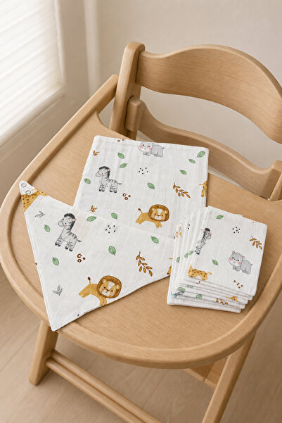 Ponchik 7-Piece 100% Cotton Handkerchief and Drool Bib Set - Double Layer Che...