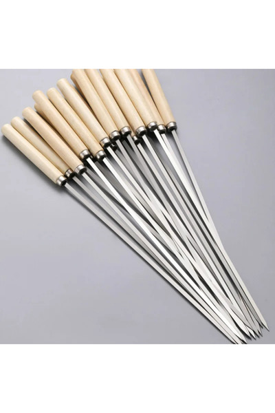 Choice 10pcs 5/10pcs Wooden Handle Anti-Scalding Barbecue Skewers Can Be Reus...