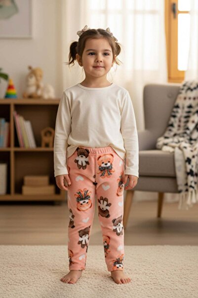 Fulla Moda Teddy Bear Patterned Elastic Waist Girls' Fleece Pajama Bottoms