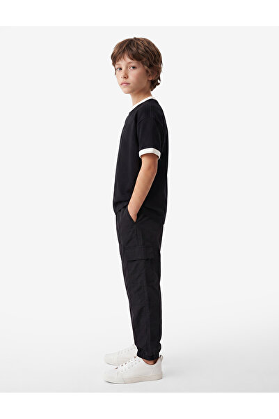 Koton Cotton Short Sleeve Ribbed Piped Crew Neck Oversized T-Shirt