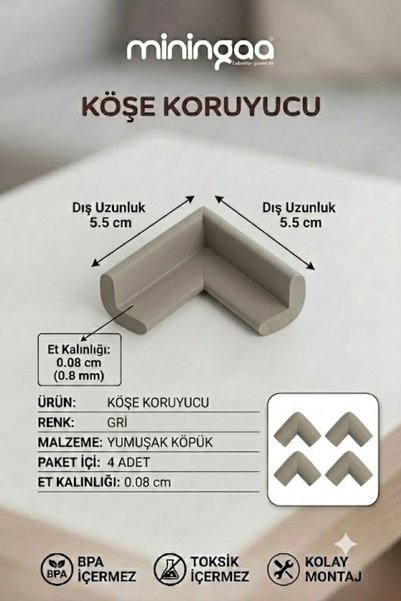Miningaa 4 Adet Yumuşak Köşe Koruyucu Bebek Koruma Köşe Korumaları, Emniyet Bantlı Mobilya Masa, Merdiven