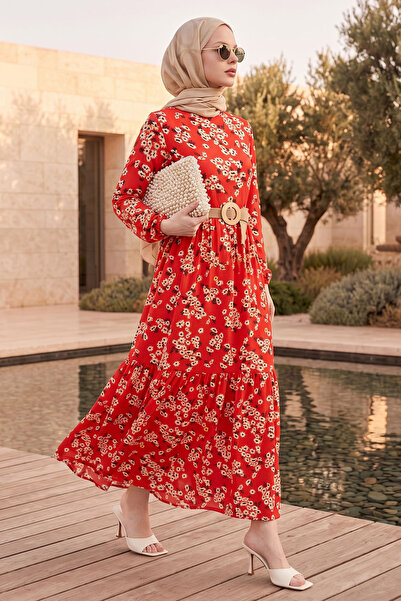 InStyle Φόρεμα Lesa Floral Straw Belt - Claret Red