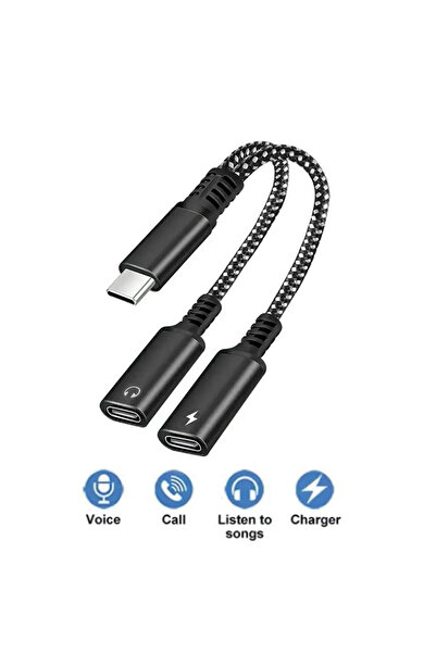 Choice محول صوت/شاحن 2 في 1 أسود USB C إلى منافذ TypeC مزدوجة مقبس سماعة رأس ...