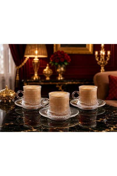çukurova home Lüks Origami Çizgili Çay veya Kahve Fincan Seti (150 ml )