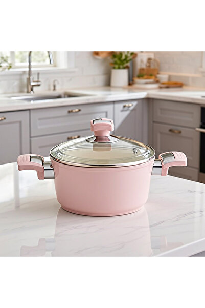 Bonera Seramik Derin Tencere Pembe 18 cm