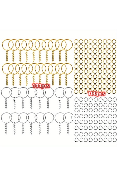 Choice 200PCS Golden silverly 200PCS DIY Metal Keychains With Split Ring Link...