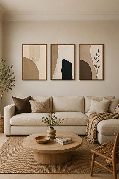 ARTI HOME Abstract Bohemian 3-Piece Wooden Decorative Painting Set – Beige Br...