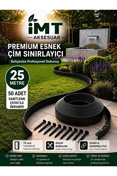 İMT AKSESUAR Esnek PVC Çim Ayırıcı Bahçe Peysaj Düzenleyici (25 Metre Siyah) ...