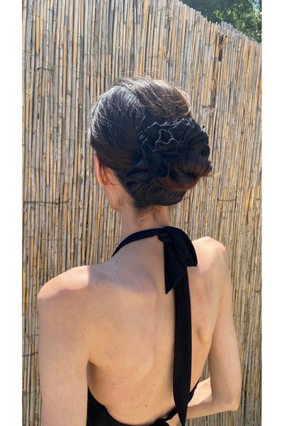 WhiteArt 2-Piece Trendy Contrast Lettuce Edge Voluminous Scrunchie Set Neon Yellow Overlocked Gingham & Black Hair Clips