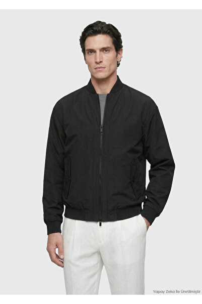 Ramsey Siyah Regular Fit Dik Yaka Casual Dokuma Mont