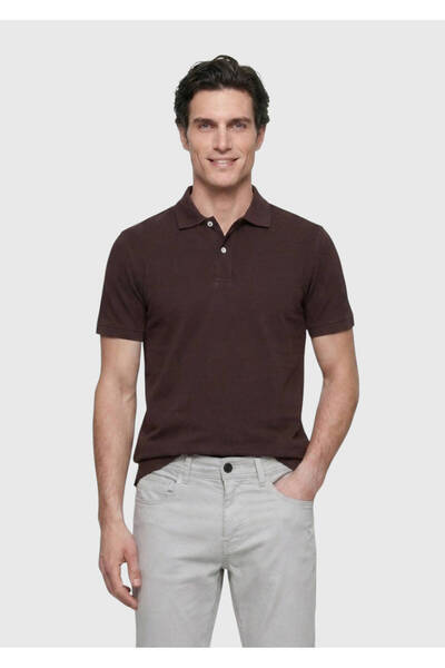 Ramsey Plum Plain Polo Neck 100% Cotton T-Shirt