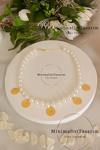 MinimalistTasarım Çeyrek altın kolye, Çeyrekli kolye, Üçlü çeyrekli bileklik,...