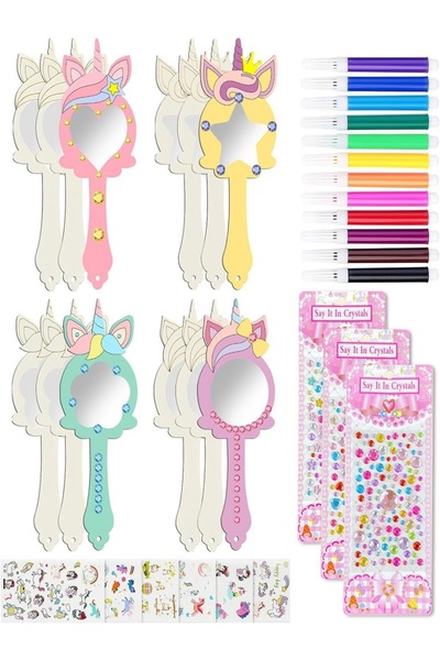 Choice 12pcs 12pcs 12pcs Wooden Mirror Craft Kids Decorate Mirrors Girls DIY ...