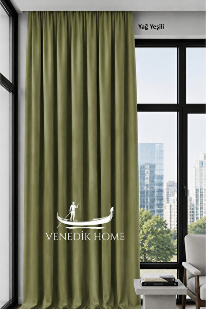 venedik home Κουρτίνα φόντου από λινό Milas σε πράσινο χρώμα (ΧΩΡΙΣ ΠΙΛΕΣ) Εξ...